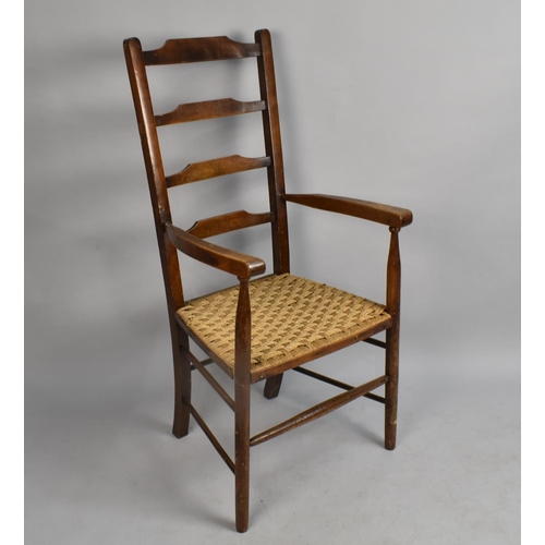 533 - A Mid 20th Century Rush Seated Ladder Back Armchair