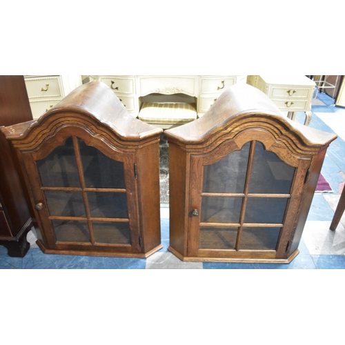 534 - A Pair of 1970s Wall hanging Glazed Corner Cabinets, Each 74cms Wide