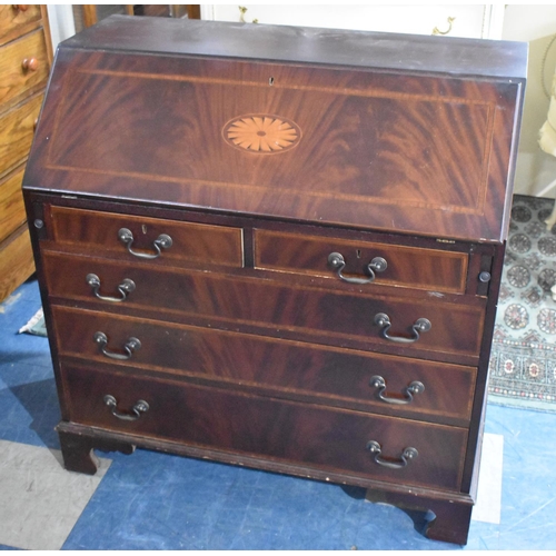 535 - A Reproduction Mahogany Bureau with Fall Front to Fitted Interior, Two Short and Three Long Drawers,... 