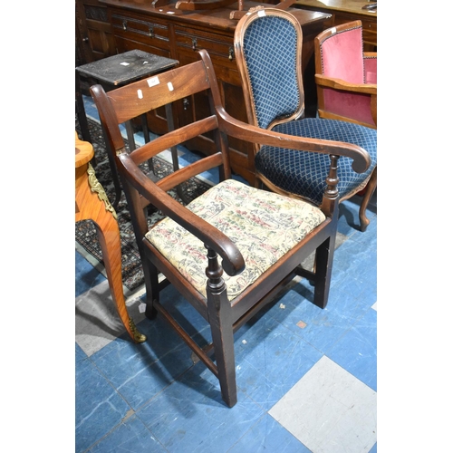 557 - A 19th Century Mahogany Framed Scroll Arm Ladder Back Chair with Tapestry Pad Seat