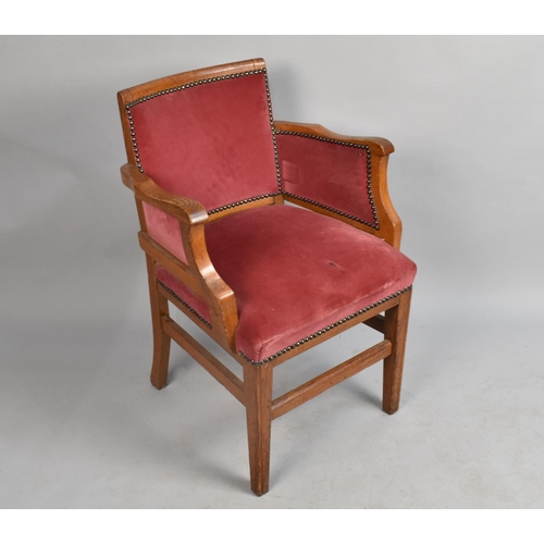 559 - A Mid 20th Century Velvet Upholstered Oak Framed Armchair