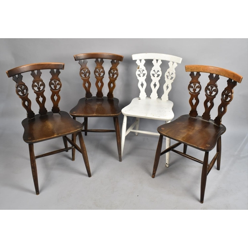 560 - A Set of Four Fleur De Lys Backed Ercol Dining Chairs, One Painted White