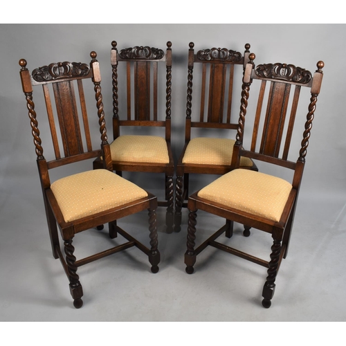 561 - A Set of Four Edwardian Oak Barley Twist Dining Chairs