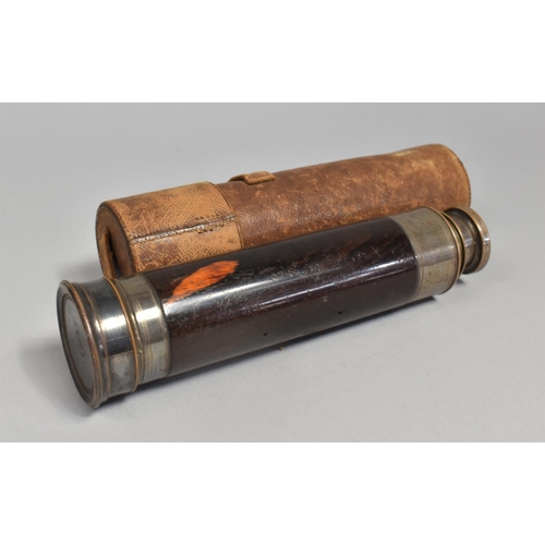 6 - A 19th Century Brass Mounted and Silver Plated Three Drawer Telescope with Remnance of Leather Case ... 