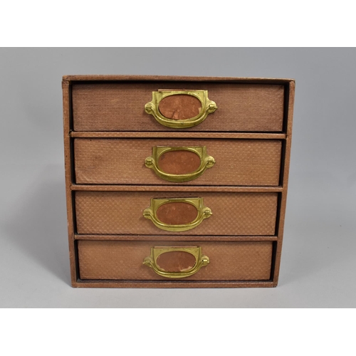 63 - A Vintage Desk Top 'Library' Cabinet, with Four Drawers in Wood with Cloth Cover and Brass Slip Tick... 