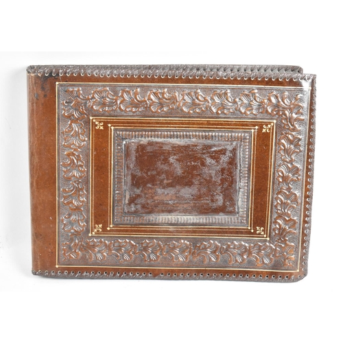 68 - A Vintage Tooled Leather Photograph Album Containing Mixed Scenic Postcards