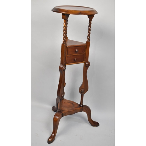 72 - A Reproduction Mahogany Gentleman's Shaving Stand on Tripod Support, Two Small Centre Drawers, Circu... 