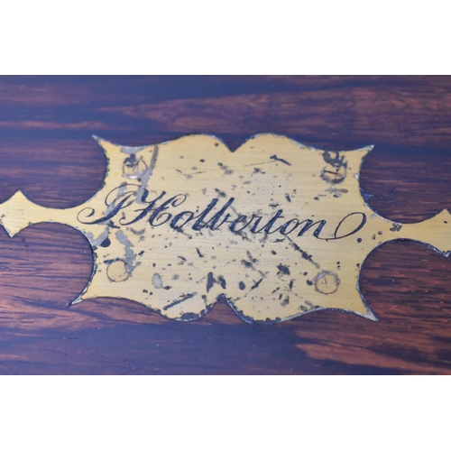 80 - A Brass Mounted Campaign Rosewood Writing Slope with Brass Escutcheon, Inscribed J Hollerton, Fitted... 