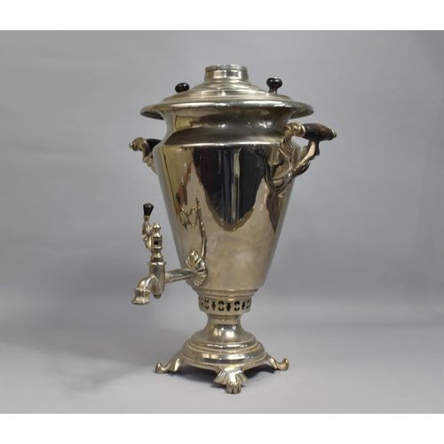 84 - A Mid 20th Century Silver Plated Two Handled Russian Samovar with Four Scrolled Feet, 50cms High