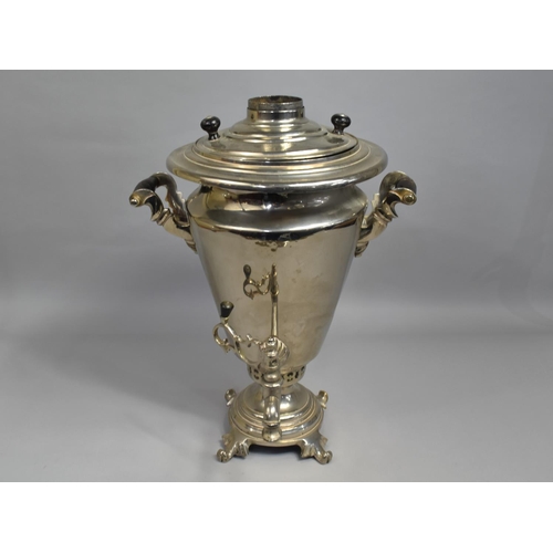 84 - A Mid 20th Century Silver Plated Two Handled Russian Samovar with Four Scrolled Feet, 50cms High