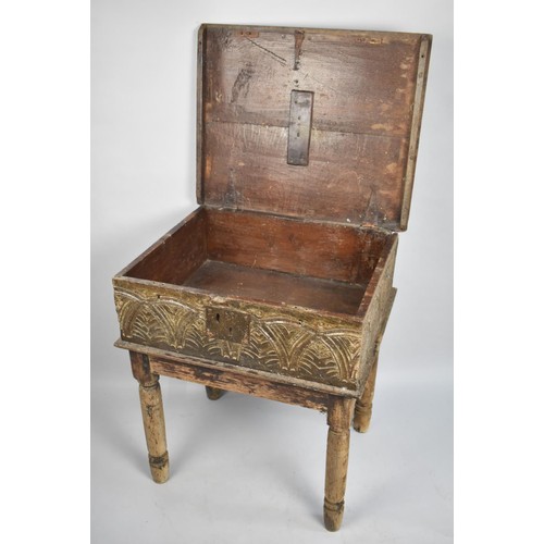 17 - A Late 17th/Early 18th Century Carved Welsh Oak Boarded Bible Box on Stand, 66x53x71cms High