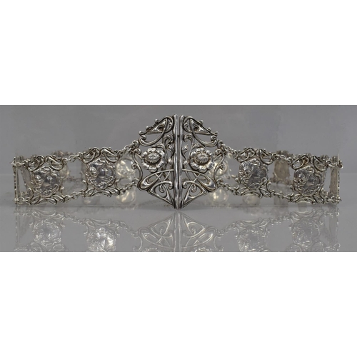 233 - An Art Nouveau Silver Belt Comprising 16 Panels, Central Maiden Plaque having Scrolling Mounts and w... 