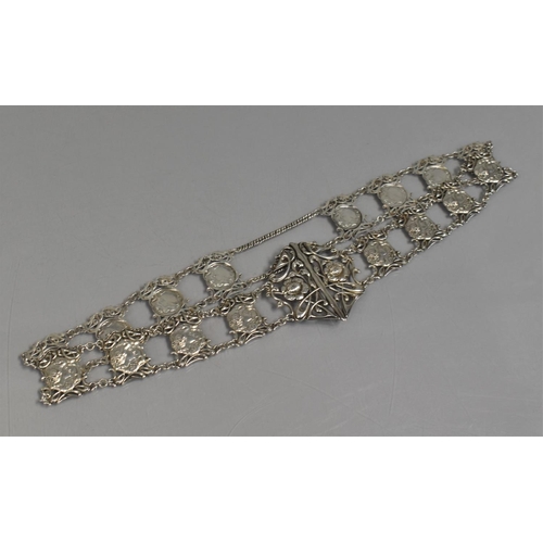 233 - An Art Nouveau Silver Belt Comprising 16 Panels, Central Maiden Plaque having Scrolling Mounts and w... 