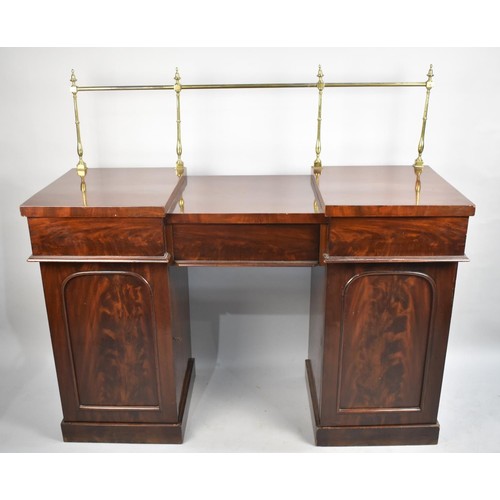 68 - A Mid 19th Century Mahogany Sideboard with Brass Gallery Screen Frame, Breakfront Form with Center D... 