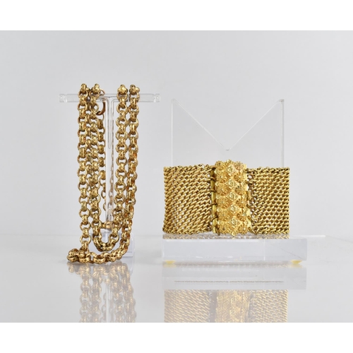 A Period Gold Plated Belcher Chain having Textured Star Design to Links, 83cms Long, Bolt Ring Clasp