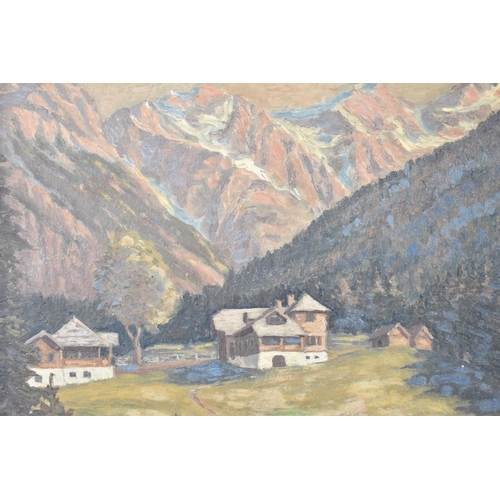 110 - An Early 20th Century Gilt Framed Oil on Board, Naive Alpine Landscape, 47x36cm