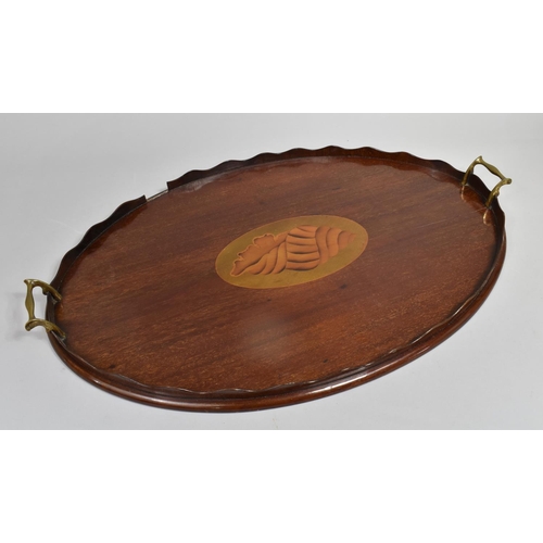 113 - A Late 19th Century Mahogany Oval Galleried Tray with Two Brass Handles, One Section of Gallery Miss... 