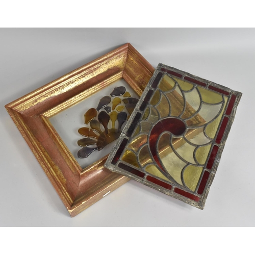 116 - A Leaded Stained Glass Panel, 42x29cm Together with a Modern Gilt Framed Panel