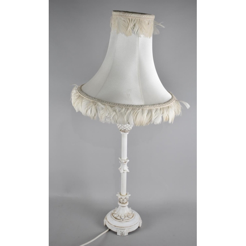 119 - A Modern White Painted Table Lamp and Shade, 82cm high Overall