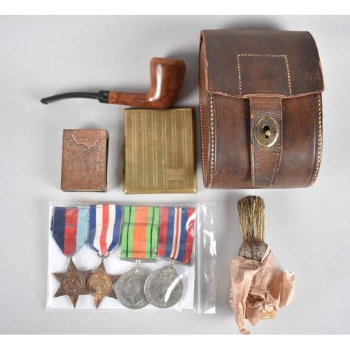 152 - A Collection of WWII Militaria to Include Four Medals, Two Silver ARP Lapel Badges, Mother of Pearl ... 