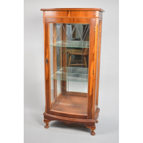 157 - A Modern Bow Fronted Yew Wood Glazed Display Cabinet, 50cm wide