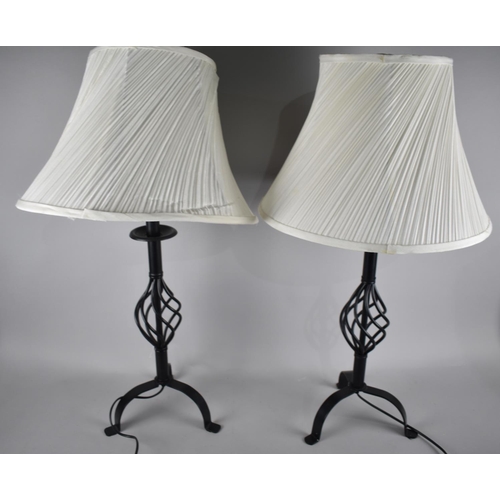 162 - A Pair of Modern Wrought Iron Table Lamps and Shades, Overall Height 77cm