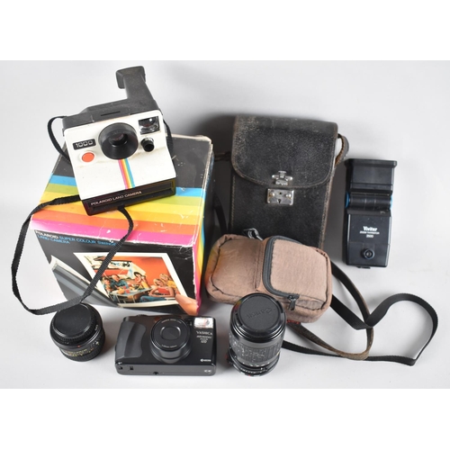 163 - A Collection of Vintage Photographic Ephemera to Include to Polaroid Cameras, Lenses, Camera Bag, Fl... 