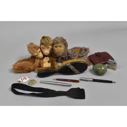 173 - A Collection of Curios to Include Three Monkey Glove Puppets, Leather Wallet, Silver Mounted Hairbru... 