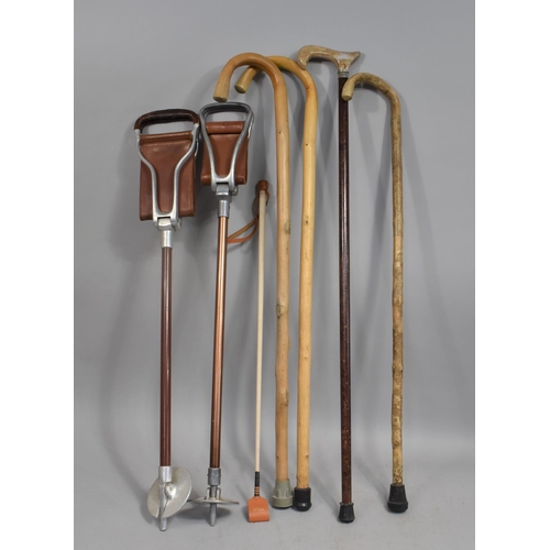 461 - A Collection of Various Walking Sticks Together with Two Shooting Sticks