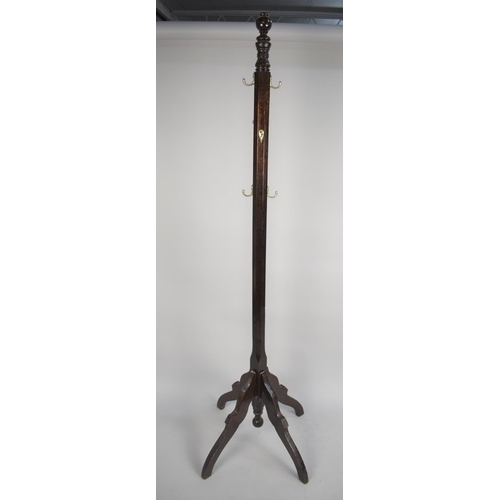 475 - An Edwardian Wooden Coat Stand with Brass Coat Hooks on an Octagonal Shaft