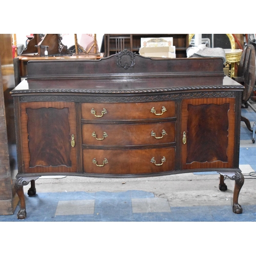 476 - An Edwardian Serpentine Front Mahogany Sideboard with Three Centre Drawers Flanked by Two Cupboards,... 