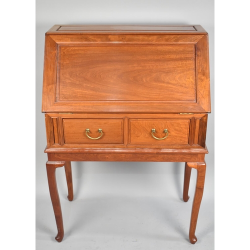 481 - A Far Eastern Hardwood Fall Front Bureau on Stand with Two Short Drawers and Fitted Interior, 77cm w... 