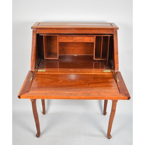 481 - A Far Eastern Hardwood Fall Front Bureau on Stand with Two Short Drawers and Fitted Interior, 77cm w... 