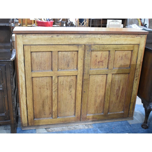 485 - An Edwardian Narrow Side Cabinet with Panelled Doors to Shelved Interior, Replacement Top Board, 150... 