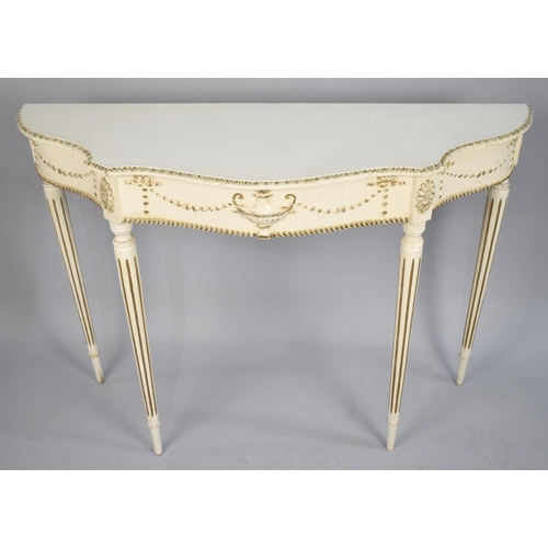 491 - A Mid 20th Century Cream and Gilt Serpentine Front Console Table, 107cm wide