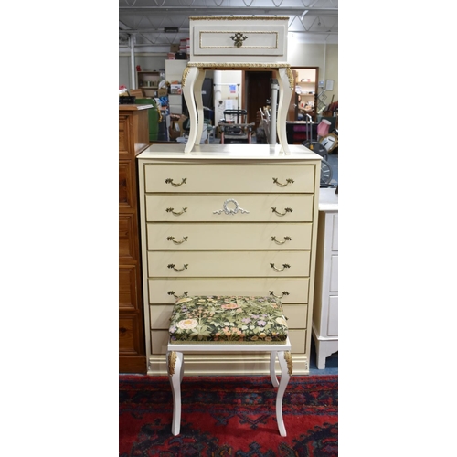 492 - A Collection of Cream and Gilt Bedroom Furniture to Comprise Chest of Seven Drawers, 69cm wide, Beds... 