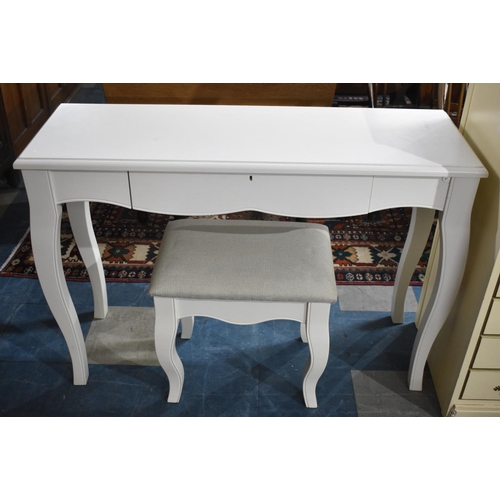 493 - A Modern White Painted Narrow Dressing Table with Single Drawer On Cabriole Supports Together with a... 