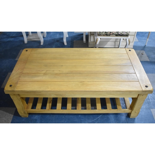 498 - A Modern Plank Top Coffee Table with Stretcher Shelf, 125cm wide