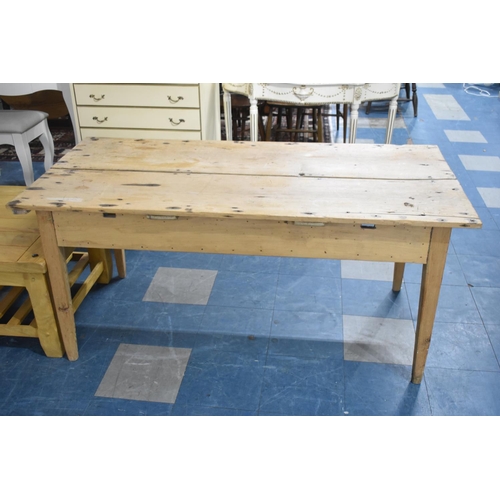 499 - A Late 19th Century Stripped Scullery Table with Two Plank Top on Tapering Supports, 152cmx73cm