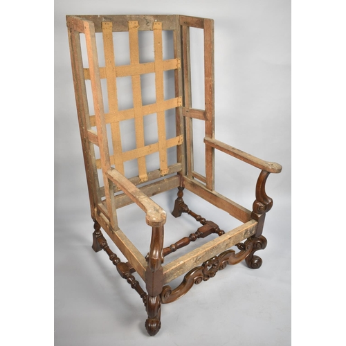 509 - A 19th Century Walnut Framed Porter's Wing Armchair in the 17th Century Style, Frame Only, Upholster... 