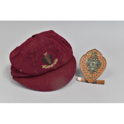 514 - A School Boys Cap Together with Pressed Metal Prize Shield