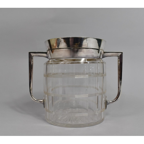 65 - A Mid 20th century Silver Plate and Glass Two Handled Biscuit Barrel by John Grinsell and Son, 13cms... 