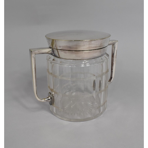 65 - A Mid 20th century Silver Plate and Glass Two Handled Biscuit Barrel by John Grinsell and Son, 13cms... 