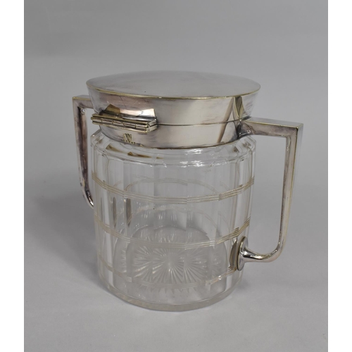 65 - A Mid 20th century Silver Plate and Glass Two Handled Biscuit Barrel by John Grinsell and Son, 13cms... 