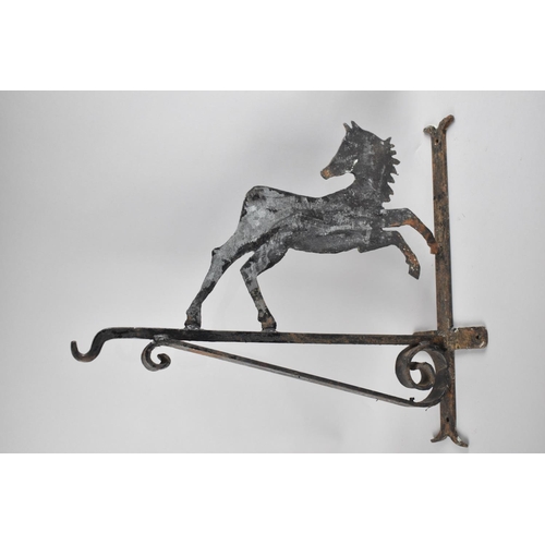 72 - A Mid 20th Century Fret Cut Hanging Basket Bracket, Decorated with Rearing Horse, 41cms High and 46c... 