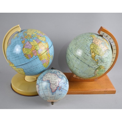 93 - Three Mid 20th Century Tin Plate Children's Globes, 18cm high