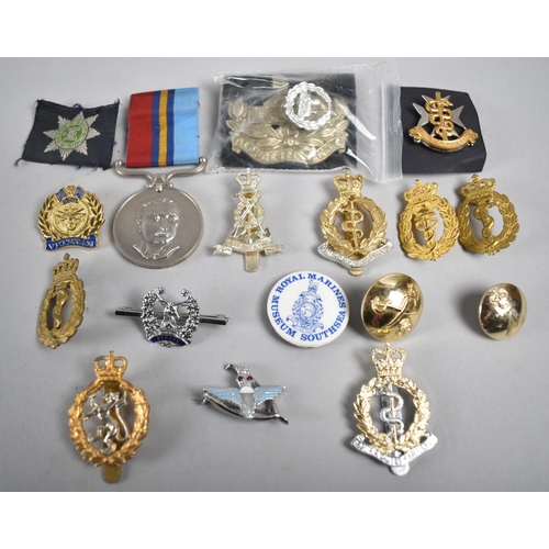 104 - A Collection of Military Badges, Buttons, Sweetheart Pins together with a Rhodesia General Service M... 