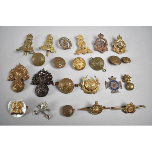 108 - A Collection of 23 Military Badges and Buttons, Sweetheart Pins