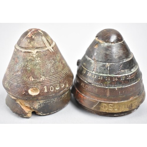 114 - Two WWI Brass Shell Nose Cones, One Inscribed Delville Wood 1916