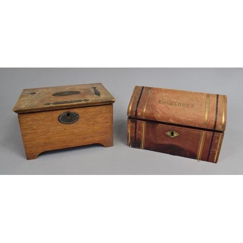 245 - A Vintage Wooden Two Division Cigar Box Together with a Leather Covered Envelope Box (Condition Issu... 